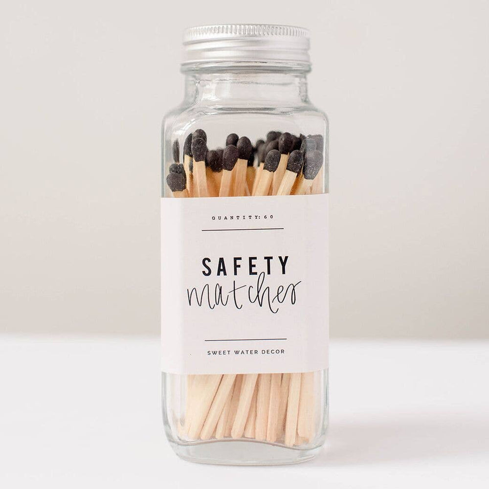 Sweet Water Decor Black Safety Matches - Glass Jar