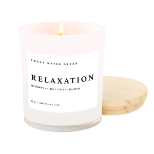 Sweet Water Decor Relaxation Soy Candle | White Jar + Wood Lid